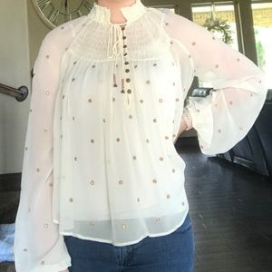 Free People sheer cream shirt with metallic dots